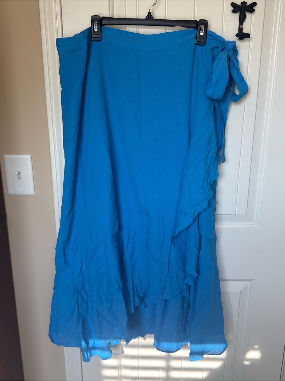 BE Stage Blue Solid A-Line Midi Skirt Chiffon Ruffle Tie Waist Womens 3XL